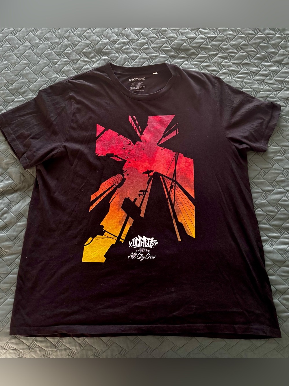 Deject Black Graphic Tee with Sunset Gradient Print